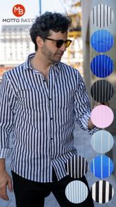 Camisa Elastizada Entallada Rayada Manga Larga