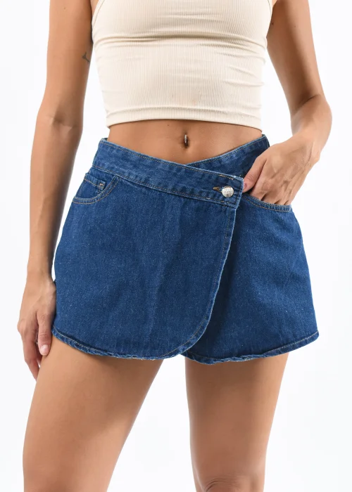 9118 Short Pollera Jean Curvo Azul Marino Rigido