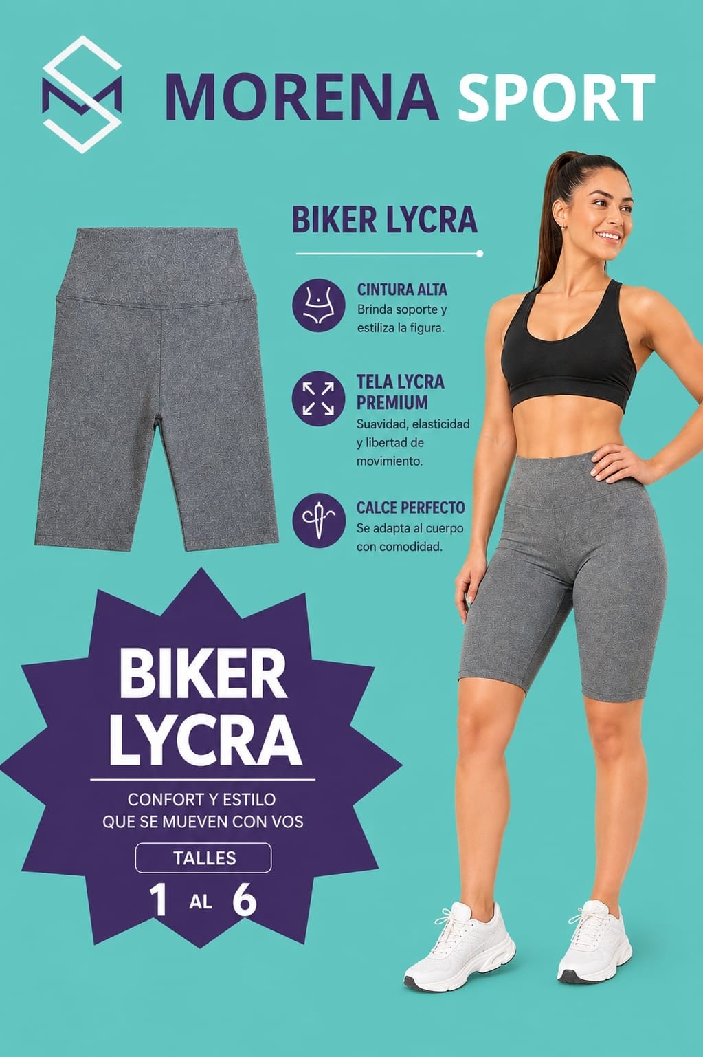 Biker Lycra Liso Negro - Imagen 2
