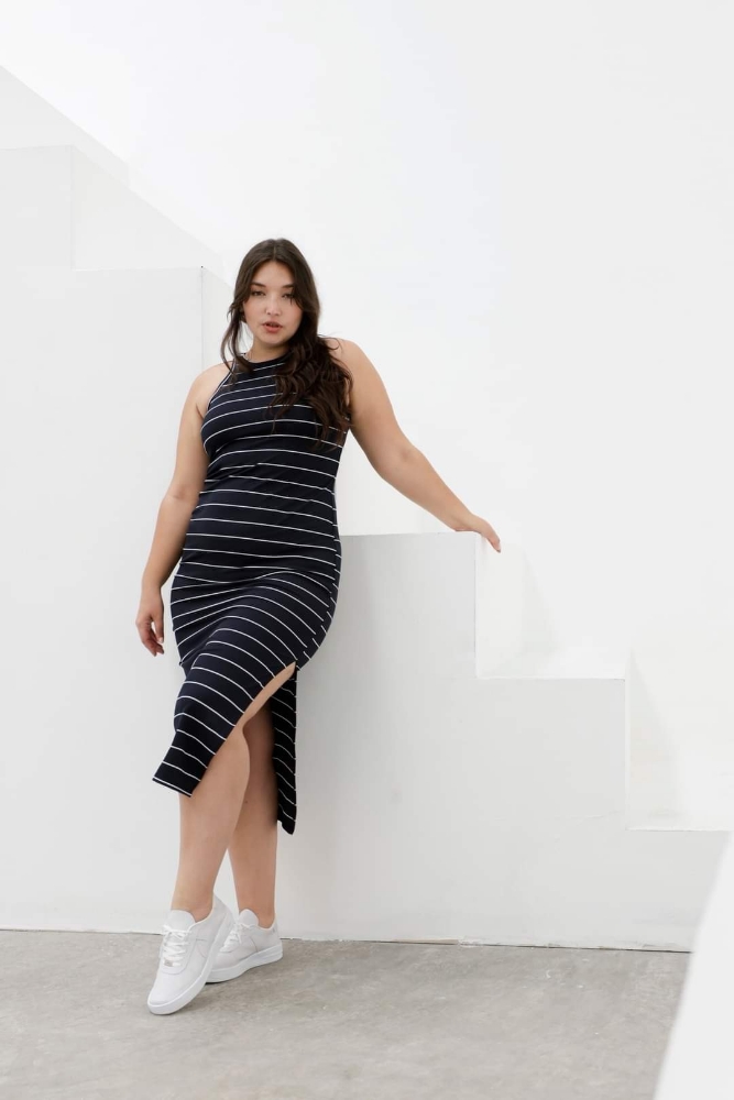 Vestido Rayado con Tajo - Imagen 1