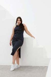 Vestido Rayado con Tajo - Miniatura 1