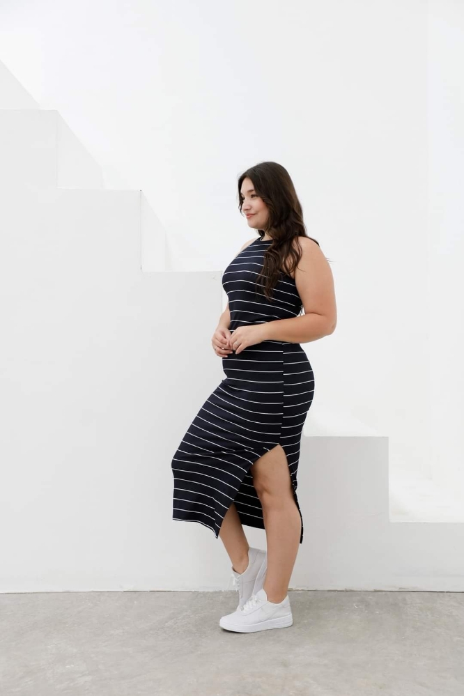 Vestido Rayado con Tajo - Imagen 2