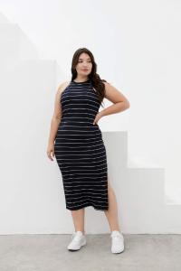 Vestido Rayado con Tajo - Miniatura 5