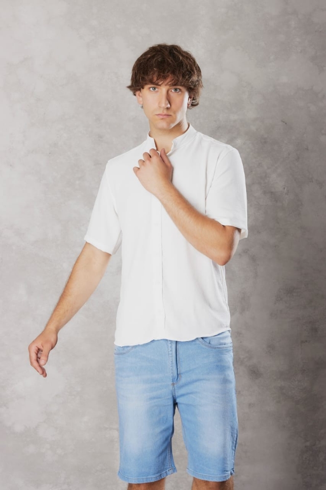 Camisa Manga Corta de Lino Mao - Blanco Negro y Colores - Imagen 2
