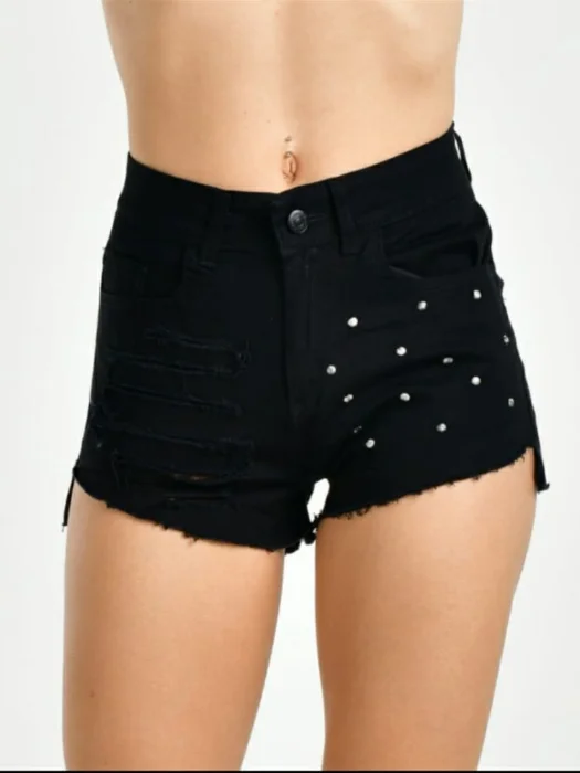 Short Negro Gabardina Bordado [curva]