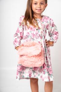 Mini Cartera Peluche Niñas Bolso  Rosa con Solapa Manija Reforzada Moderno Tendencia