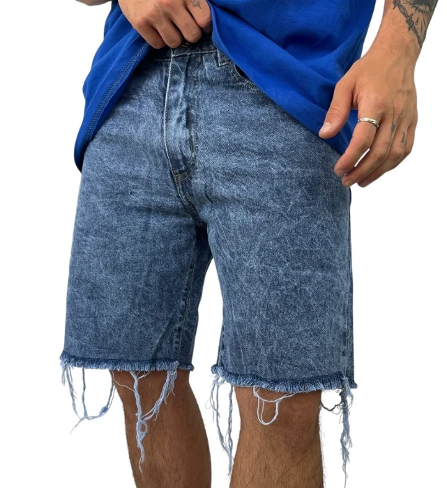 Bermudas Mom Nevado Azul Desflecado