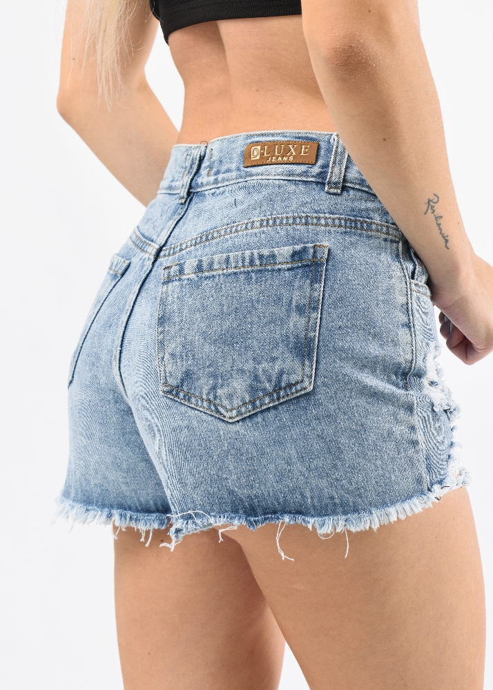 9122 Short Jean Azul Claro Nevado Roturas Rígido - Imagen 2