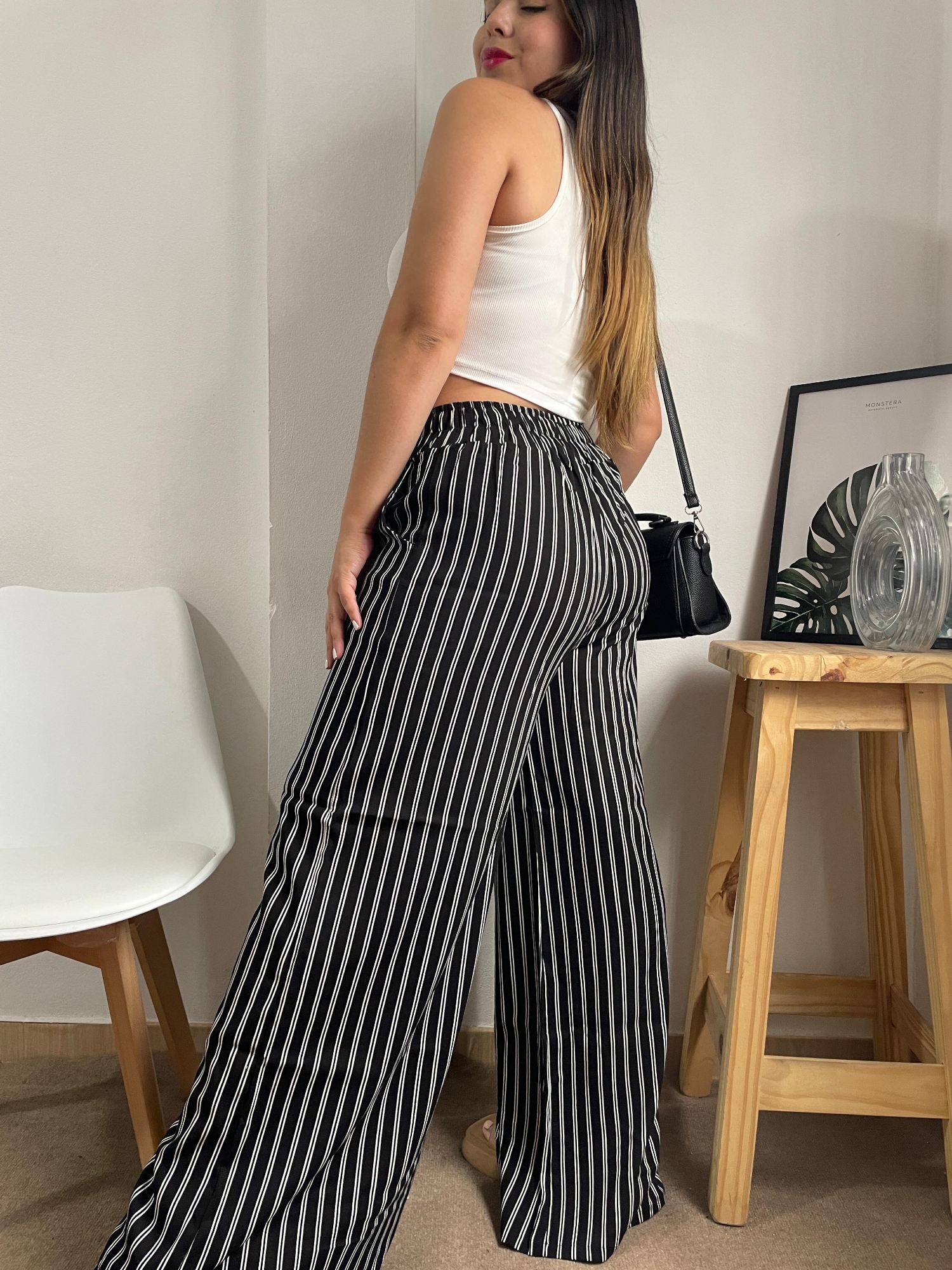 Maxi Palazzo Rayado de Lino con Espandex - Imagen 3