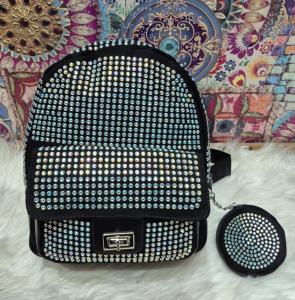 Mochila con Strass de Cuero Pu Excelente Calidad