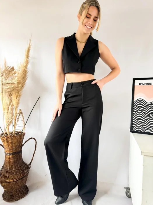 Conjunto Pantalón Wailers y Chaleco Cortito de Creepe Sastrero