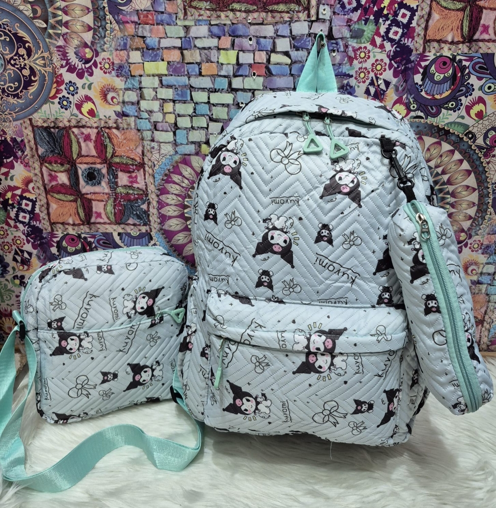 Nuevo Set de 3 Piezas Kuromi Mochila Tipo Tela de Avion Mochila,cartuchera,moral - Imagen 5