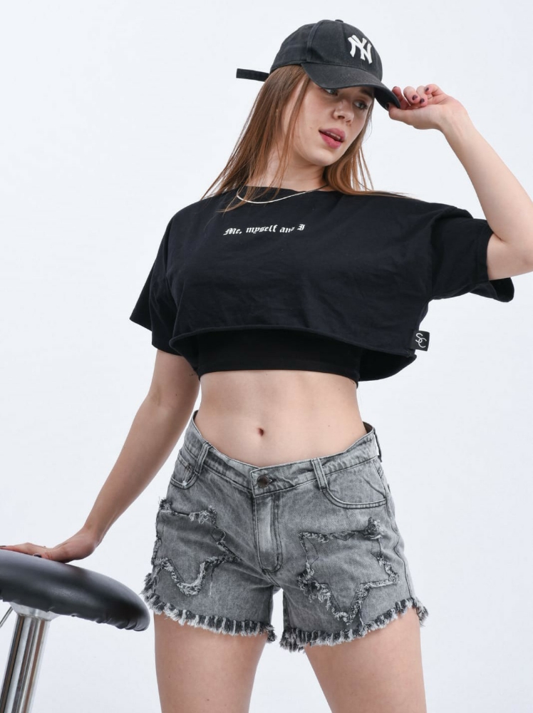 Shorts Mom con Estrellas Super Deflecado Gris Nevado - Imagen 3