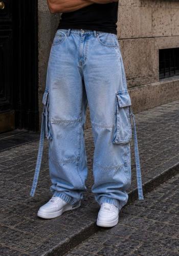 Las Flores - Baggy Cargo Celeste con Tiras