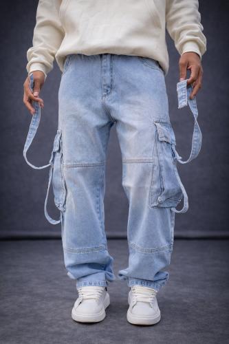 Las Flores - Baggy Cargo Celeste con Tiras