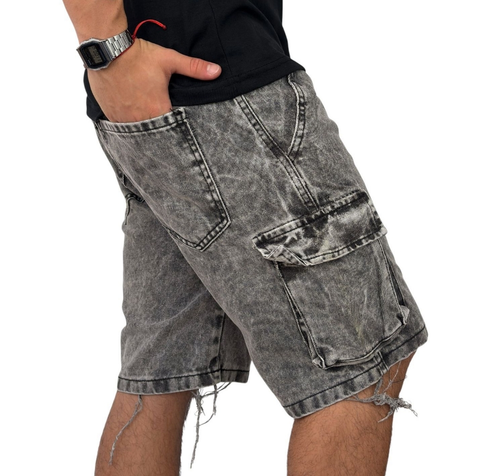 Bermudas Jeans Cargo Gris  C/fuelle - Imagen 2