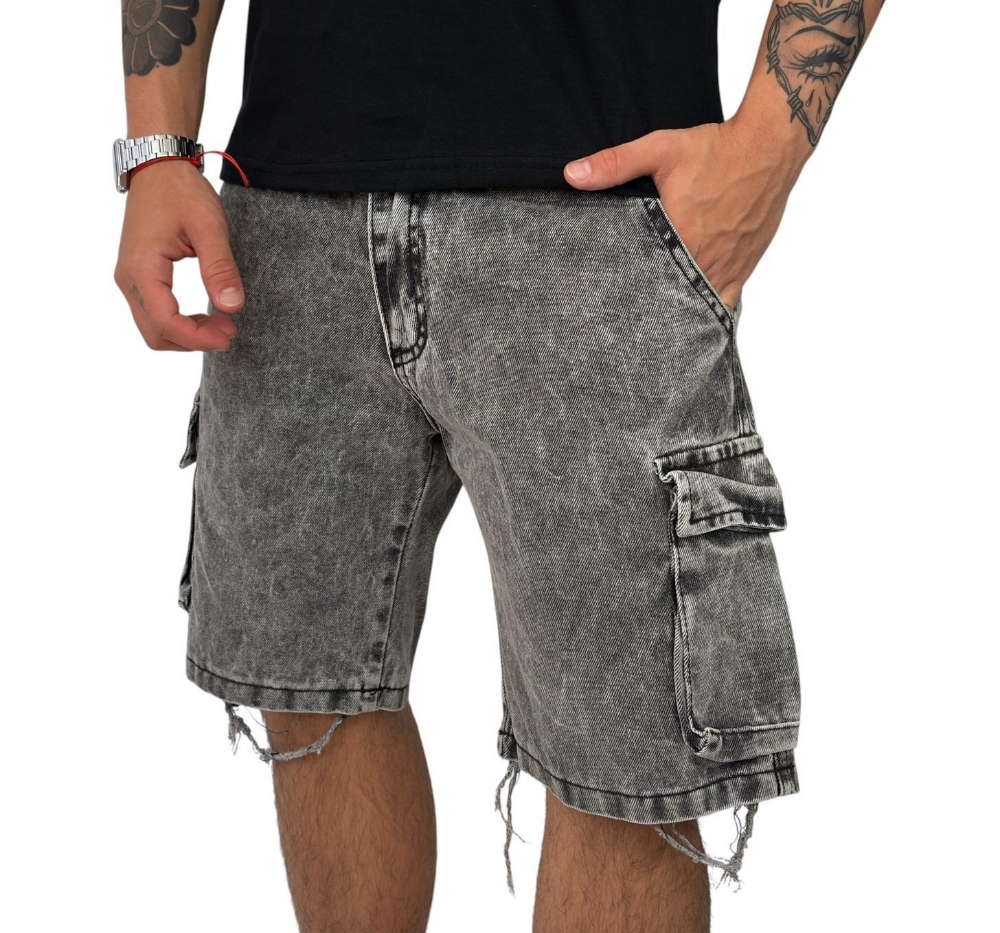 Bermudas Jeans Cargo Gris  C/fuelle - Imagen 3