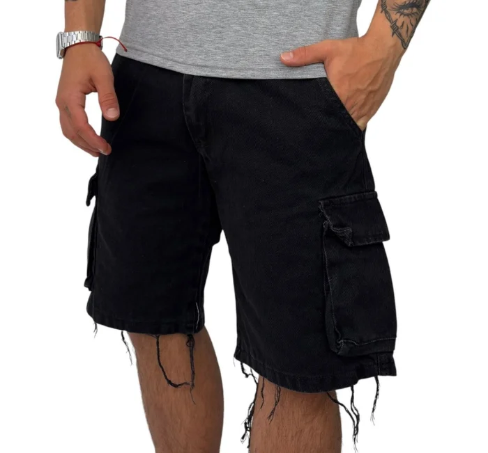Bermudas Jeans Cargo Negro C /fuelle