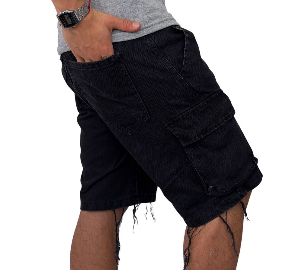 Bermudas Jeans Cargo Negro C /fuelle - Imagen 2
