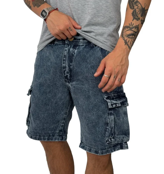 Bermudas Jeans Cargo Nevado Azul