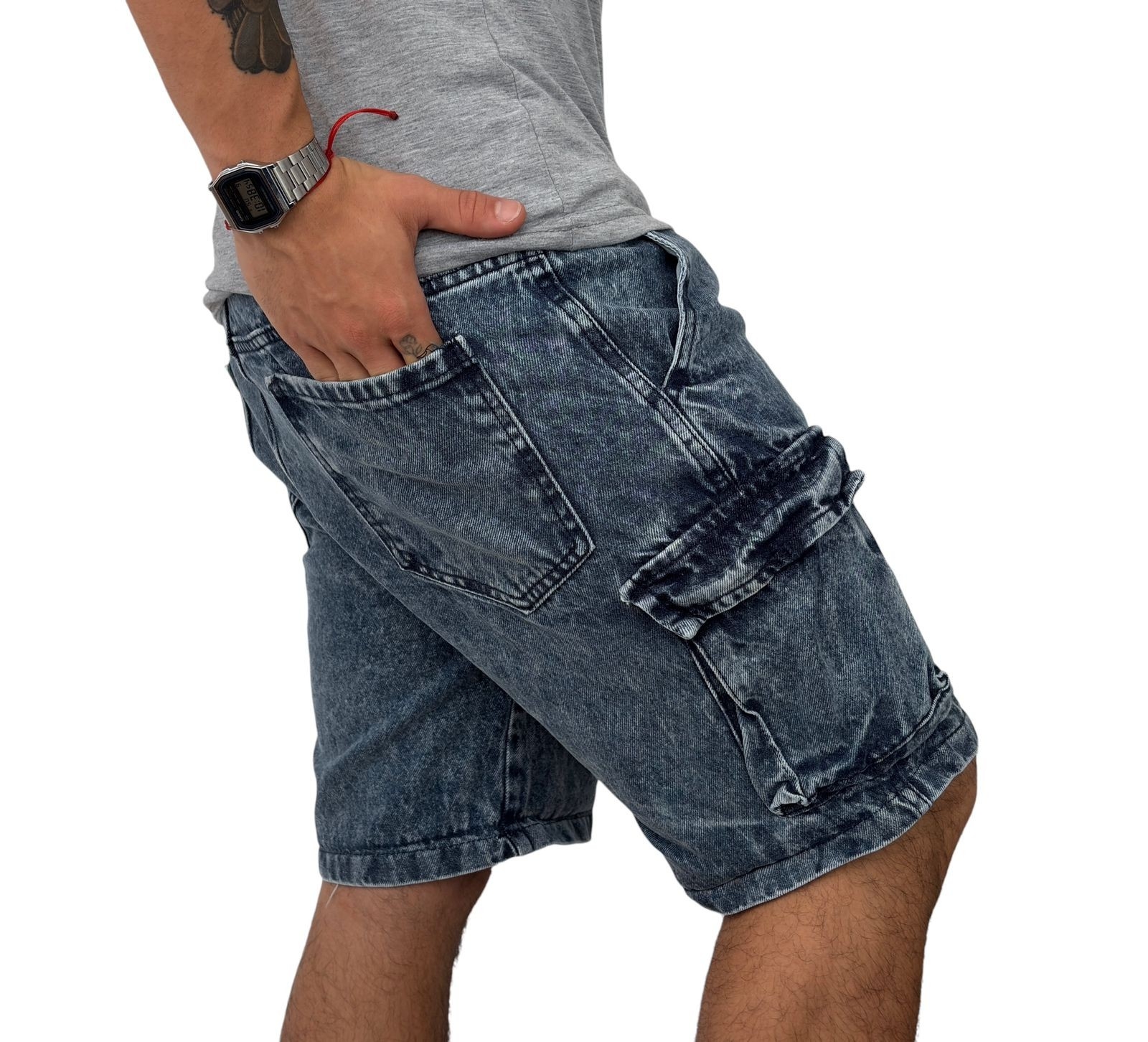 Bermudas Jeans Cargo Nevado Azul - Imagen 2