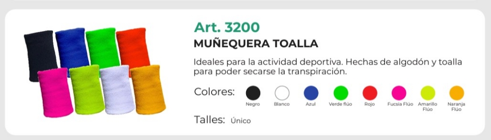 Muñequera Toalla Algodon 10 Cm Ancho - Imagen 2