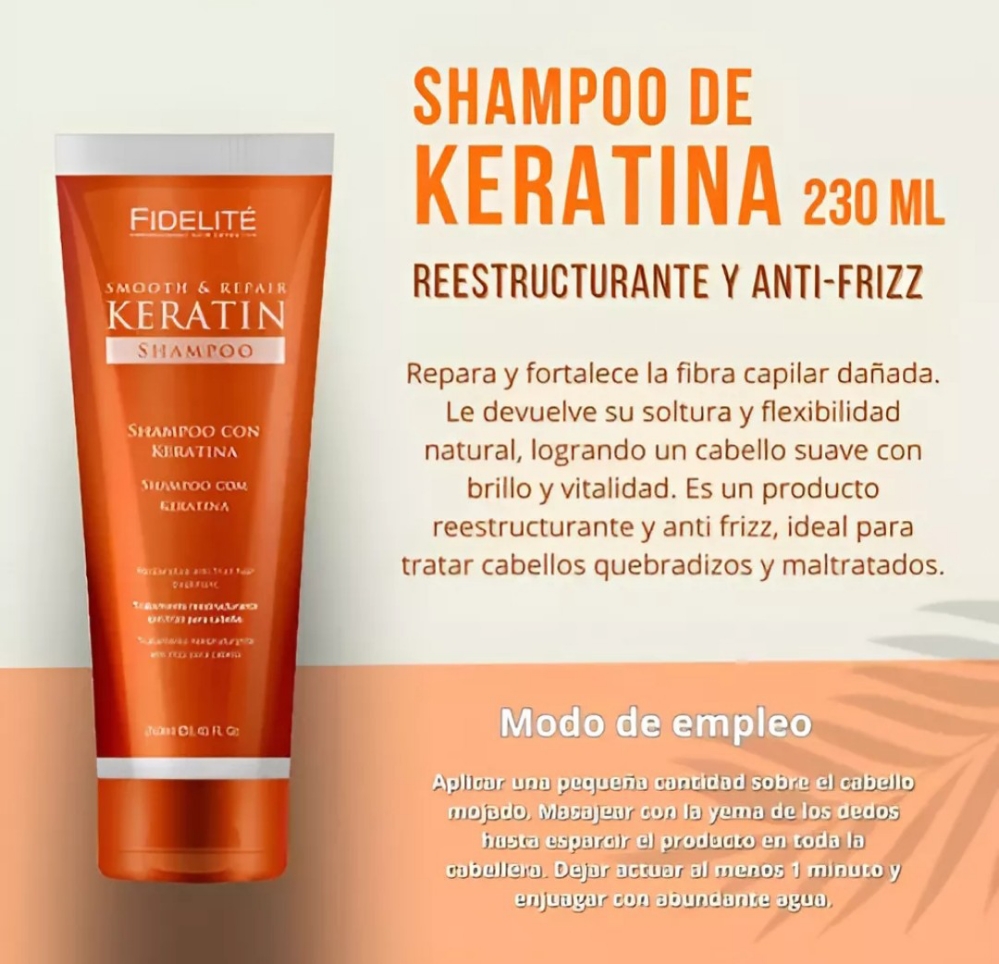 Fidelite Shampoo o Acondicionador Keratina Pomo 230 Ml C/u - Imagen 3