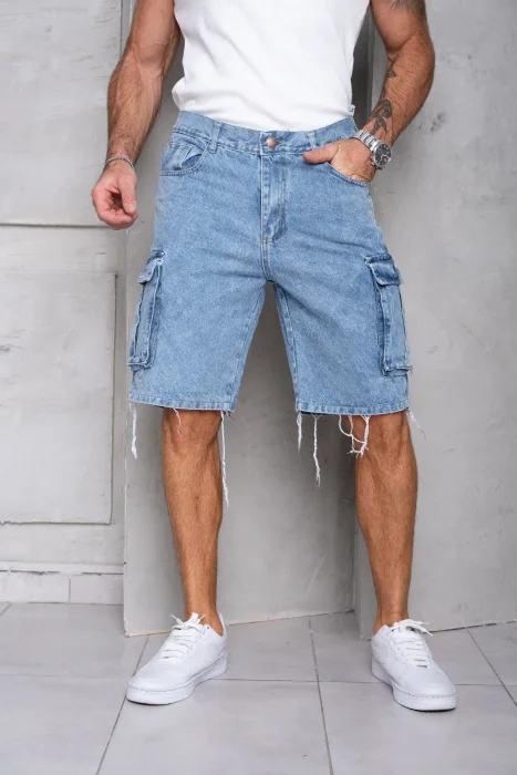 Bermudas Jeans Mom Cargo Celeste Claro