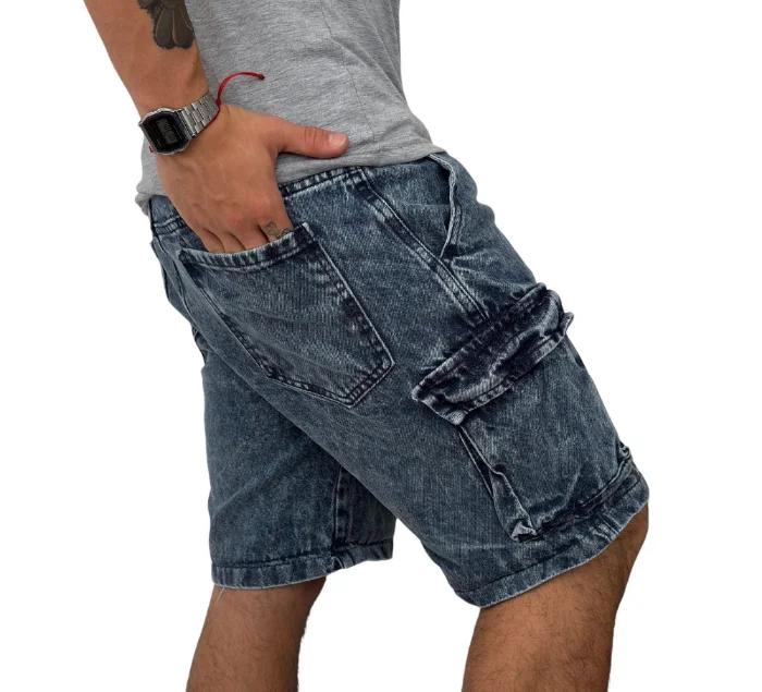 Bermudas Jeans Mom Cargo Azul Nevado