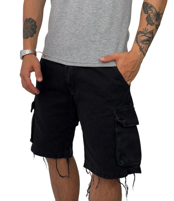 Bermuda Jeans Mom Cargo Negro C /fuelle