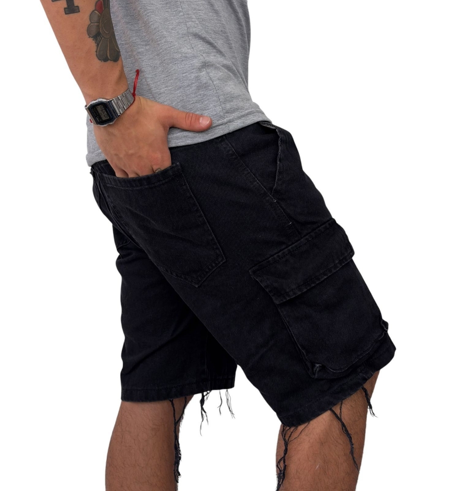 Bermuda Jeans Mom Cargo Negro C /fuelle - Imagen 3