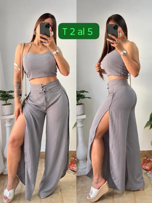 Conjunto Ana Top y Pantalón Palazo con Abertura