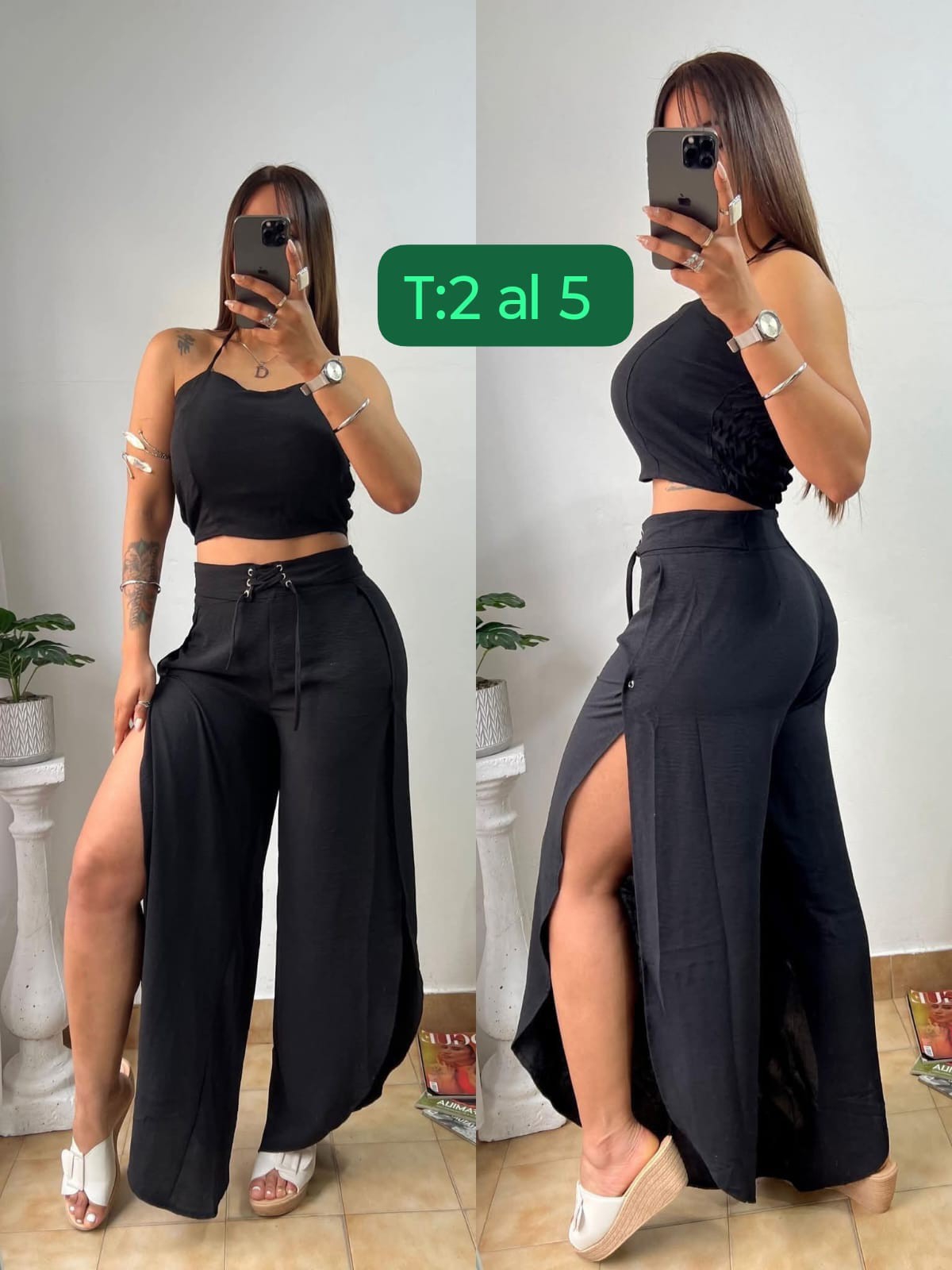 Conjunto Ana Top y Pantalón Palazo con Abertura - Imagen 2
