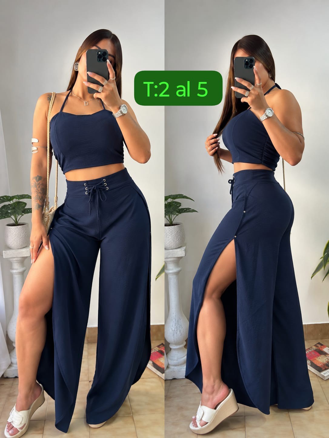 Conjunto Ana Top y Pantalón Palazo con Abertura - Imagen 3