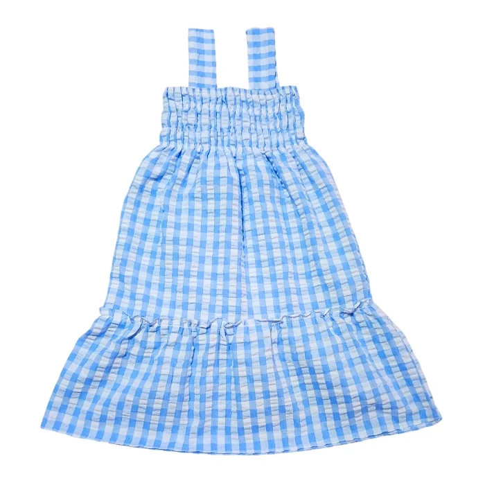 Vestido Cuadrillé en Cloqué con Frunce - por Pedido