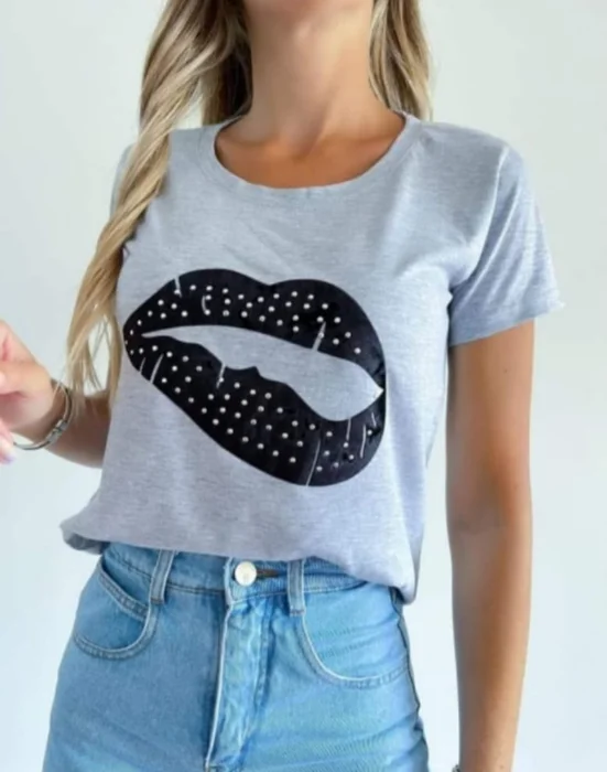 Remera con Aplique Algodón Peinado Dama