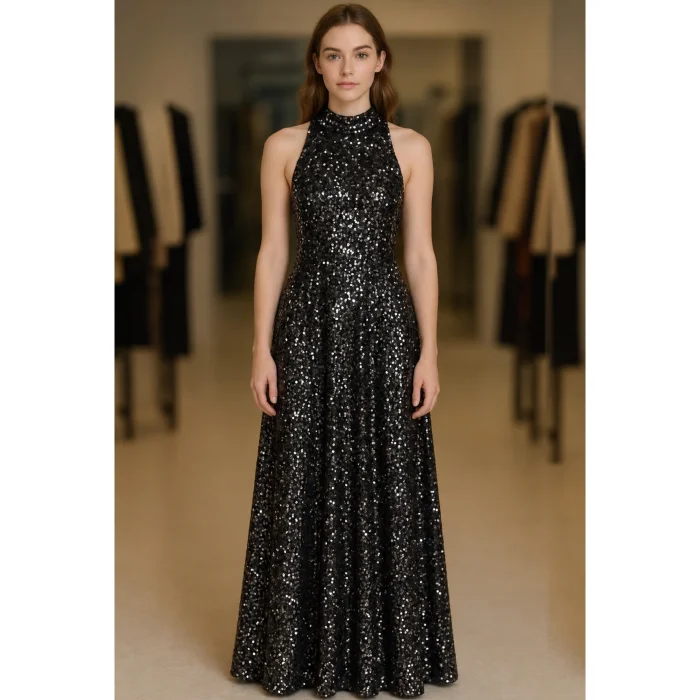 (lu3984) Vestido Lentejuela con Lazo