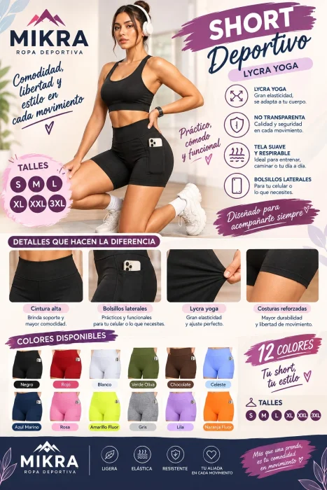 Short Deportivo Lycra con Bolsillos