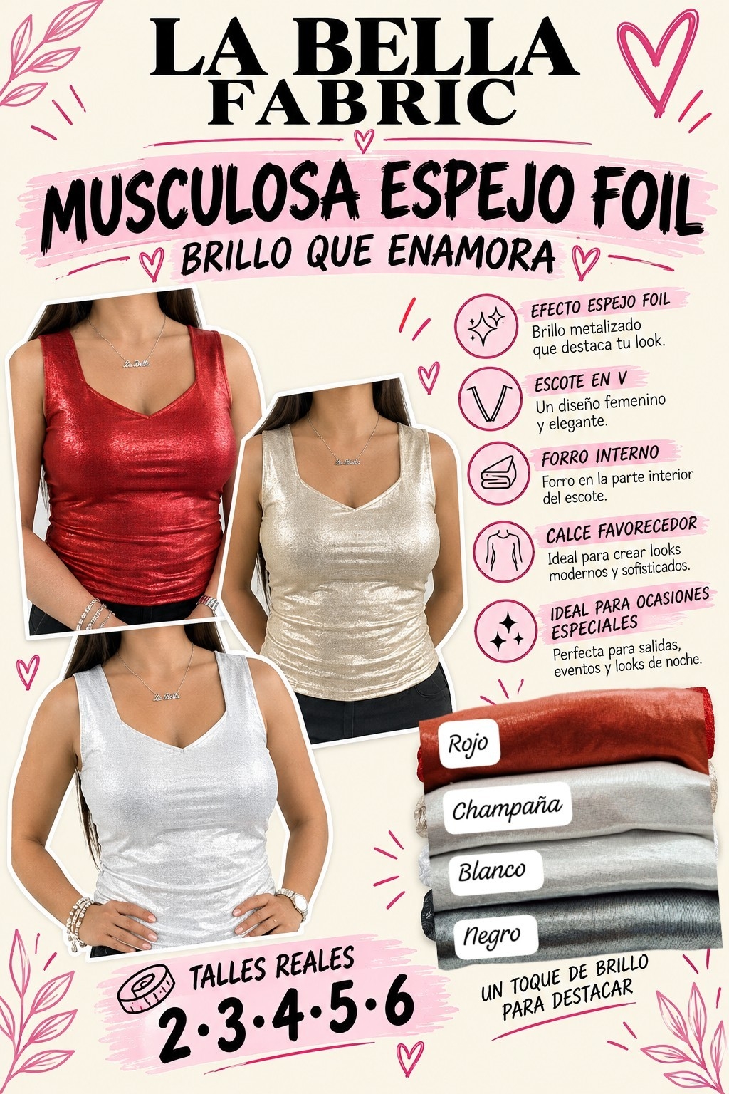 Musculosa Espejo Brilloso  - Microfibra Elastizado Foil - Imagen 3