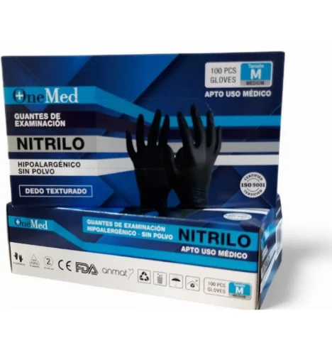 One Med Guantes de Nitrilo Negros X 100 Unidades (50 Pares)