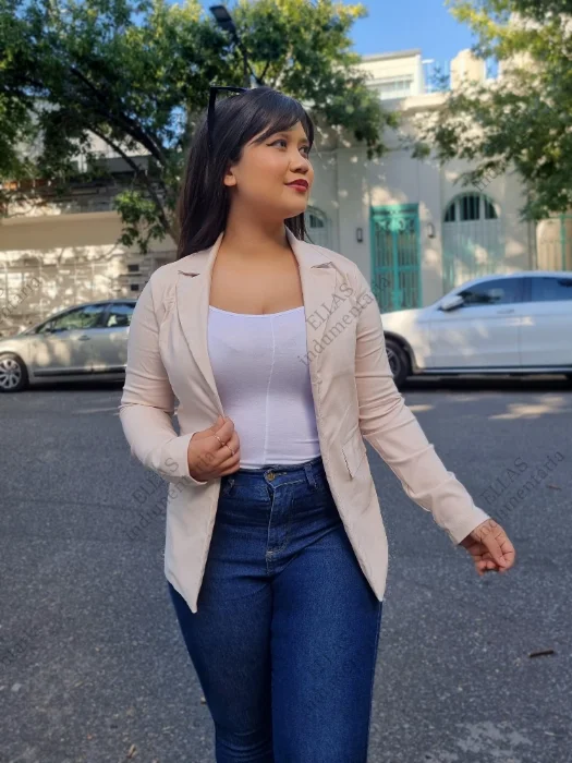 Blazer Largo Bengalina con Bolsillos