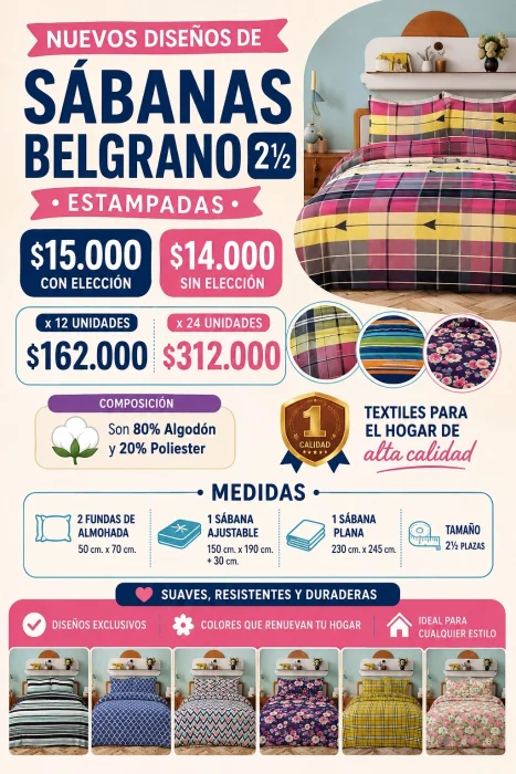 Sábana 2 1/2 Belgrano Estampada