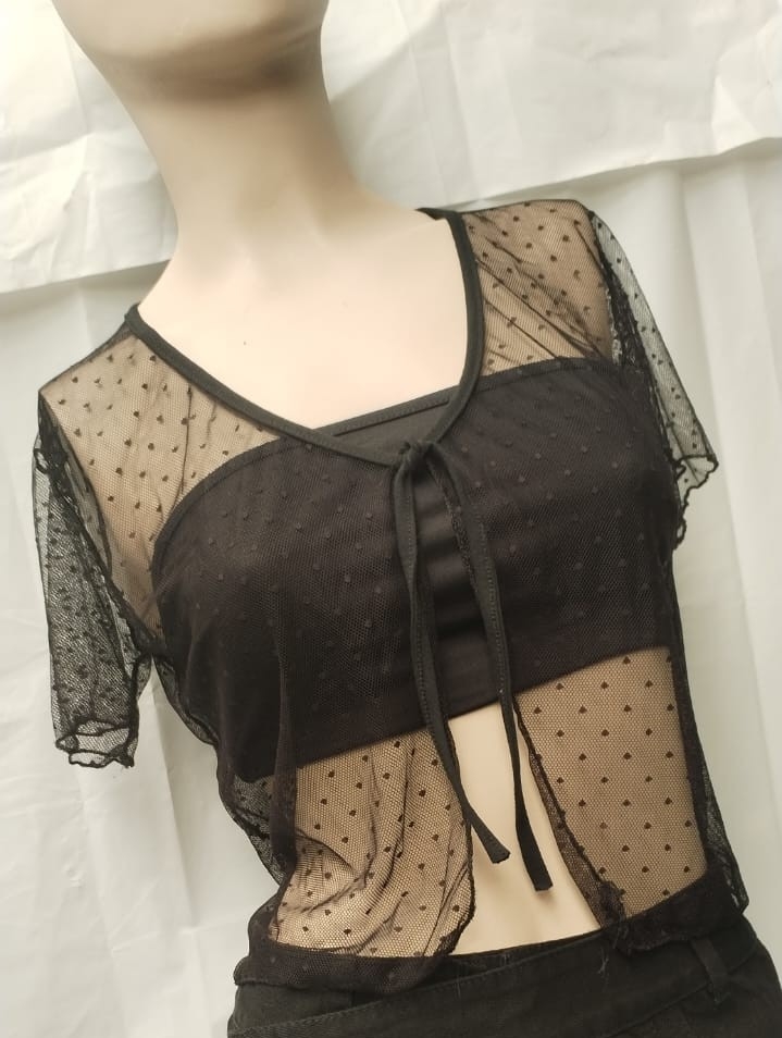 Remerita Tul Negro Manga Corta - Imagen 2