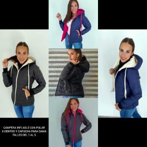 Campera Inflable con Polar X Dentro y Capucha para Dama Talle del 1 al 5