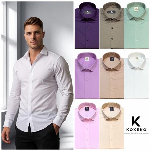 Camisa Liso Elastizado Slim Fit Manga Larga
