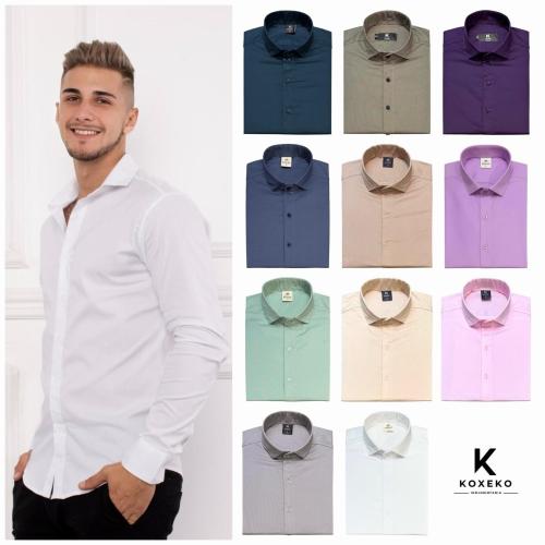 Camisa Liso Elastizado Slim Fit Manga Larga