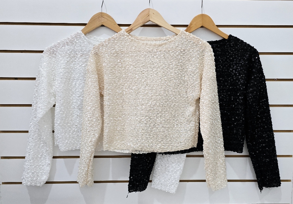 Top Crop M/larga - Jacquard C/lentejuela - Imagen 1