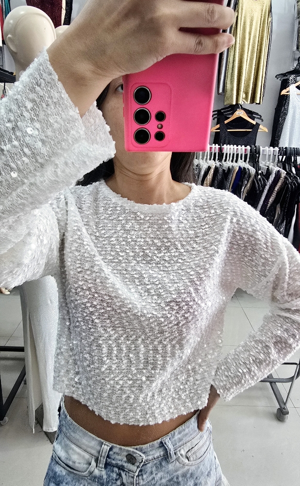 Top Crop M/larga - Jacquard C/lentejuela - Imagen 3