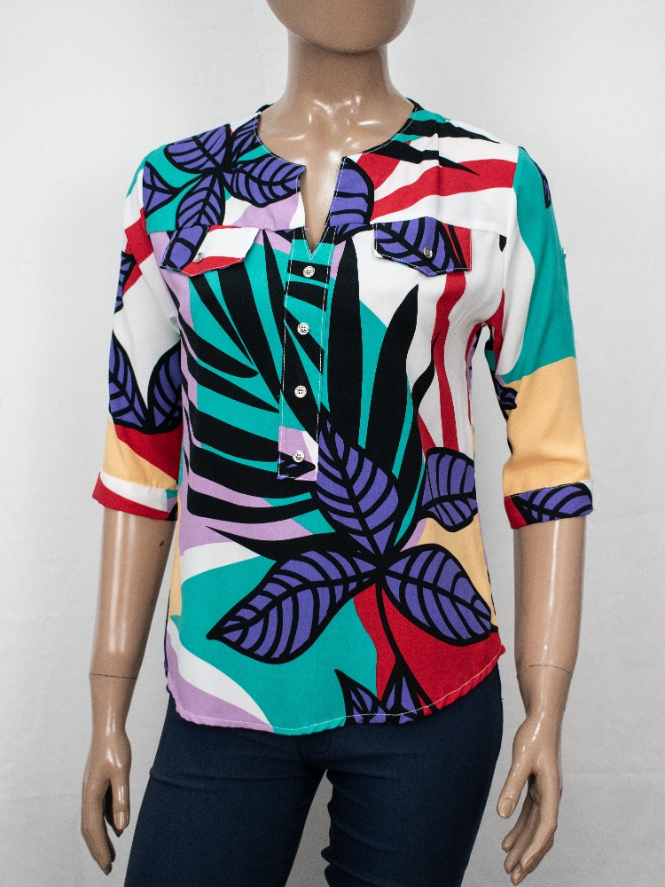 Camisolas Cuello V con Botón Estampadas - Imagen 2
