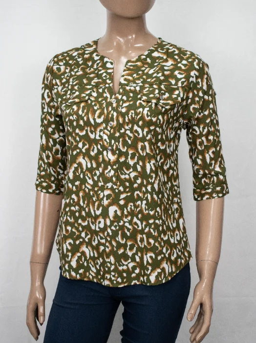 Camisolas Cuello V con Botón Estampadas